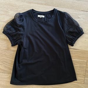 Madewell, black sheer puffed sleeve top, Size M